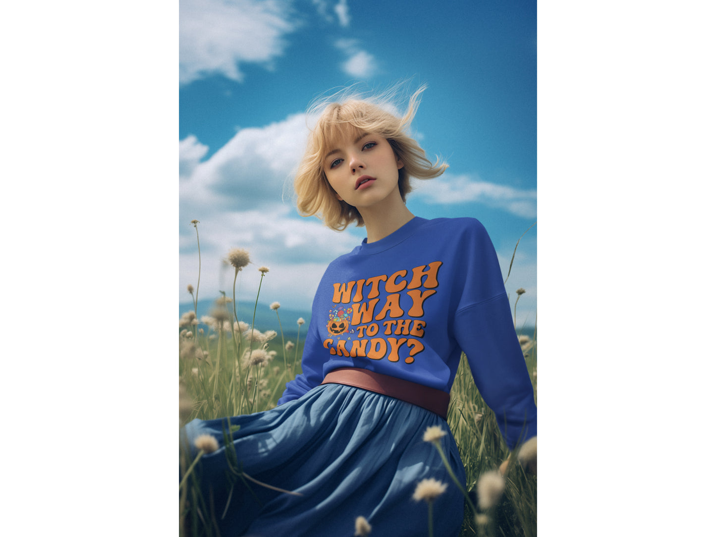 Witch Way to the Candy Halloween Sweatshirt – Bella+Canvas 3501 Unisex Pullover – Spooky Funny Fall Sweater (S–3XL, Multiple Colors)