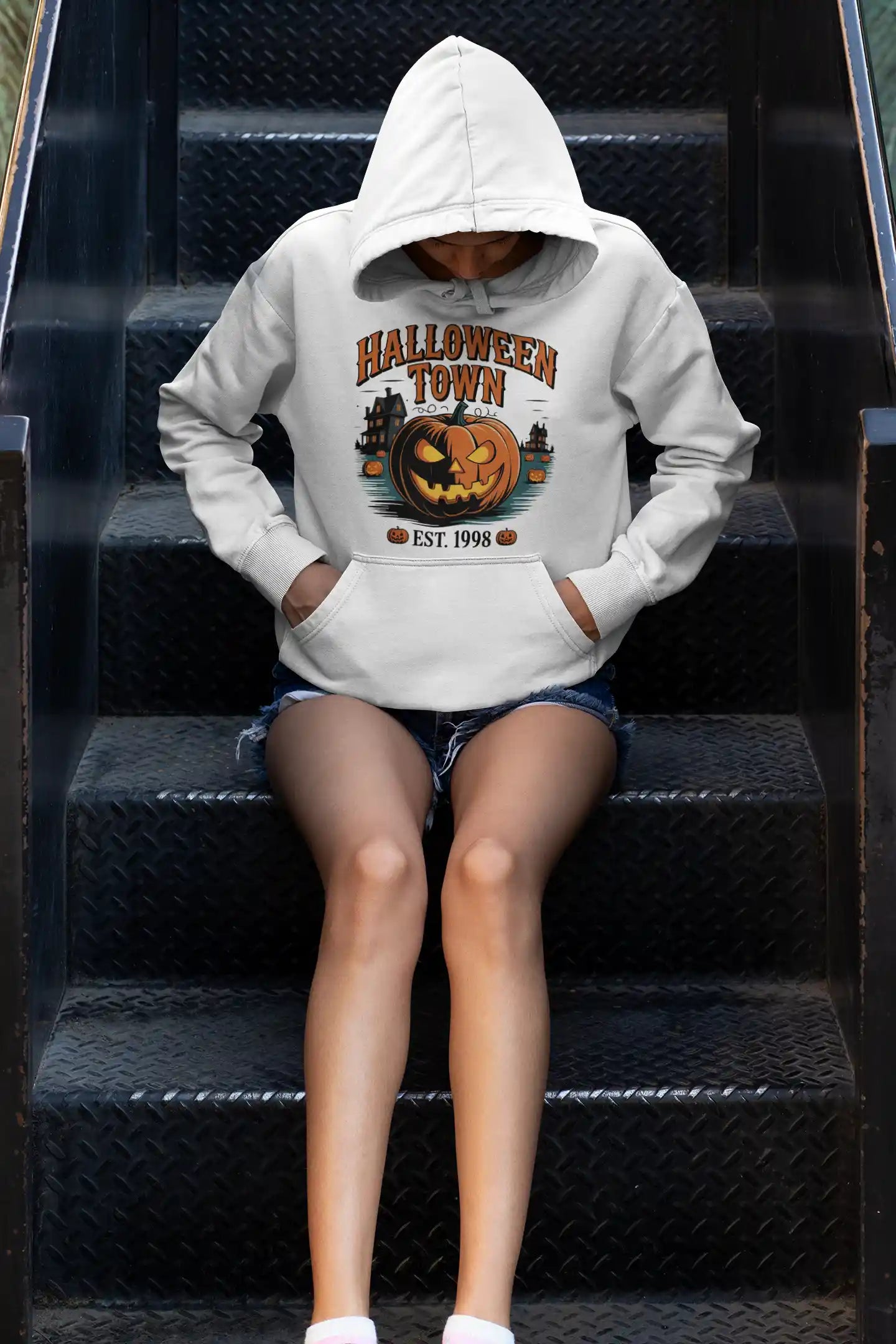 Halloween Town Hoodie – Vintage Pumpkin Graphic – Bella Canvas 3719 – Halloween Pullover – Spooky Season Hoodie – Unisex S-3XL