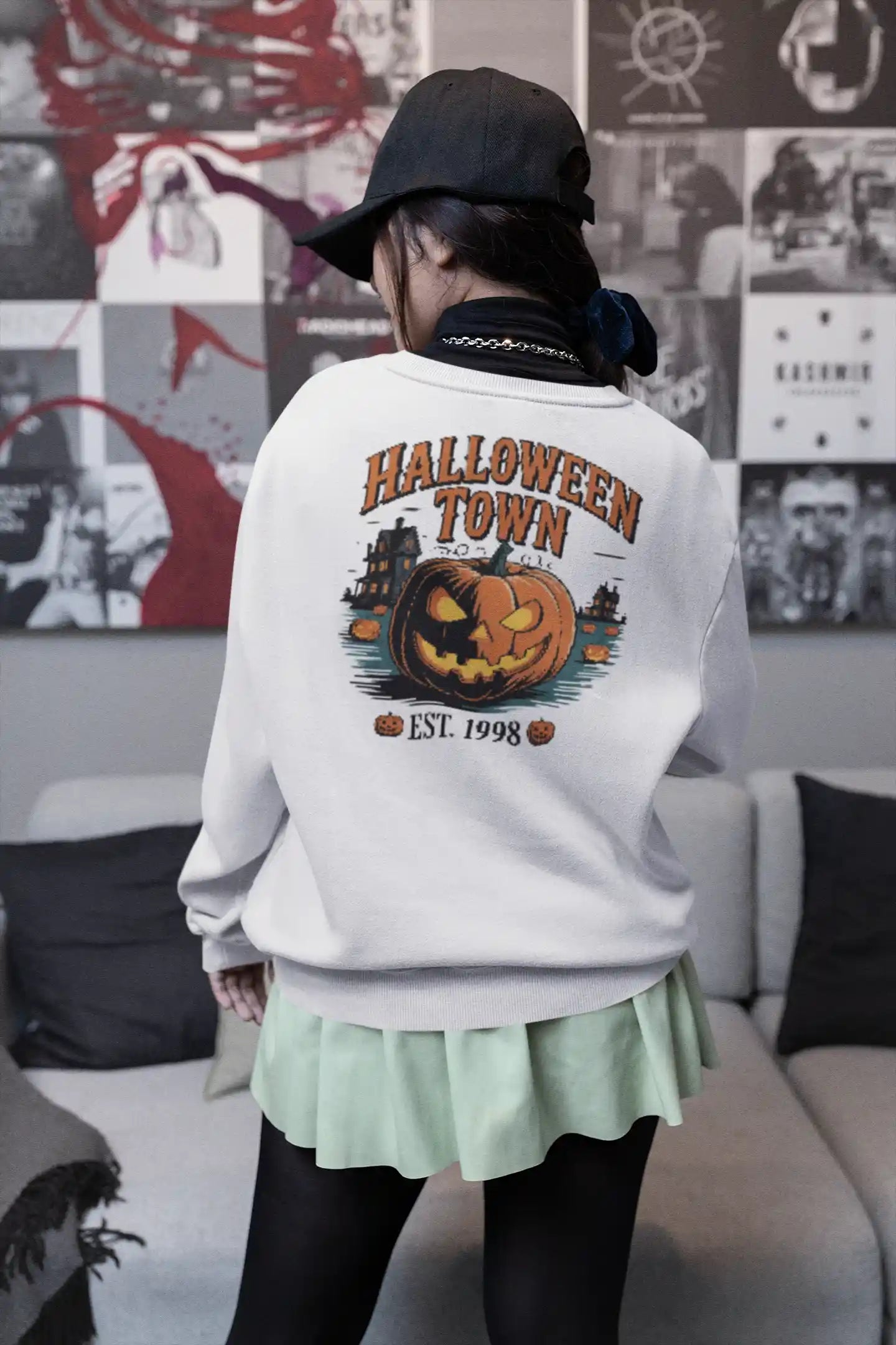 Halloween Town Sweatshirt – Vintage Pumpkin Graphic – Bella Canvas 3501 – Halloween Crewneck – Spooky Season Shirt – Unisex S-3XL