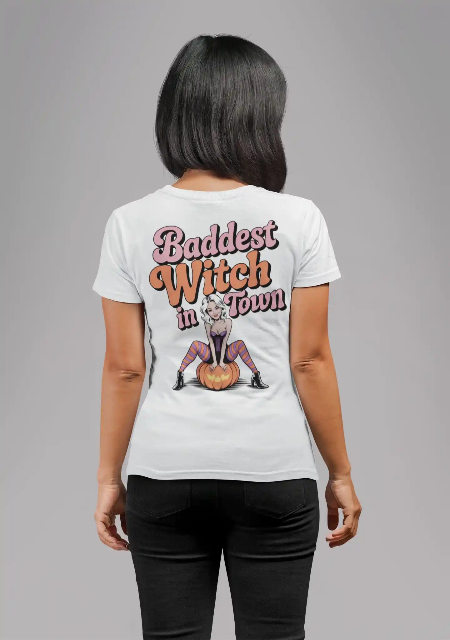 Baddest Witch in Town Retro Halloween Bella+Canvas 3001 T-Shirt – Spooky Cute Fall Tee