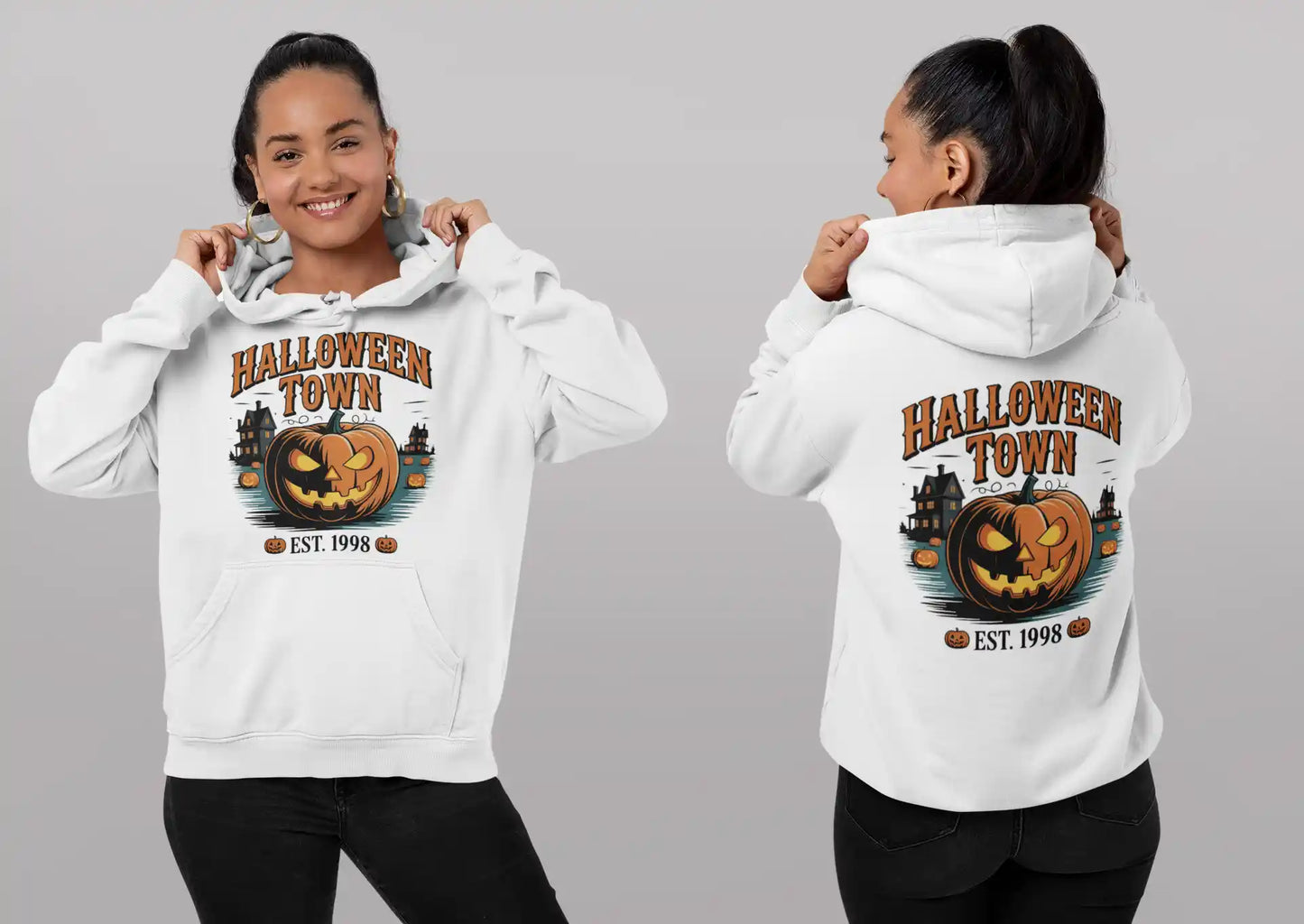 Halloween Town Hoodie – Vintage Pumpkin Graphic – Bella Canvas 3719 – Halloween Pullover – Spooky Season Hoodie – Unisex S-3XL