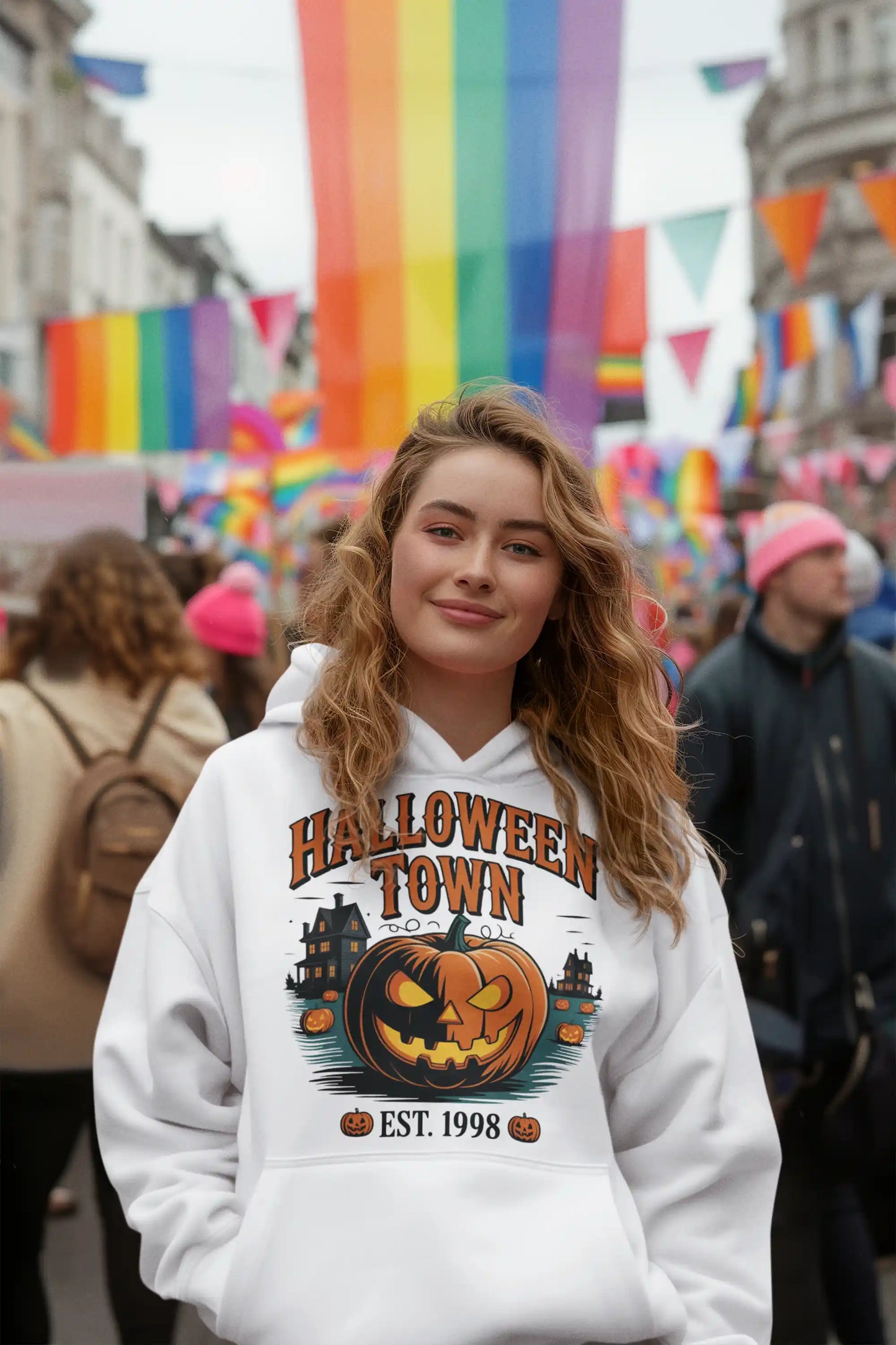 Halloween Town Hoodie – Vintage Pumpkin Graphic – Bella Canvas 3719 – Halloween Pullover – Spooky Season Hoodie – Unisex S-3XL