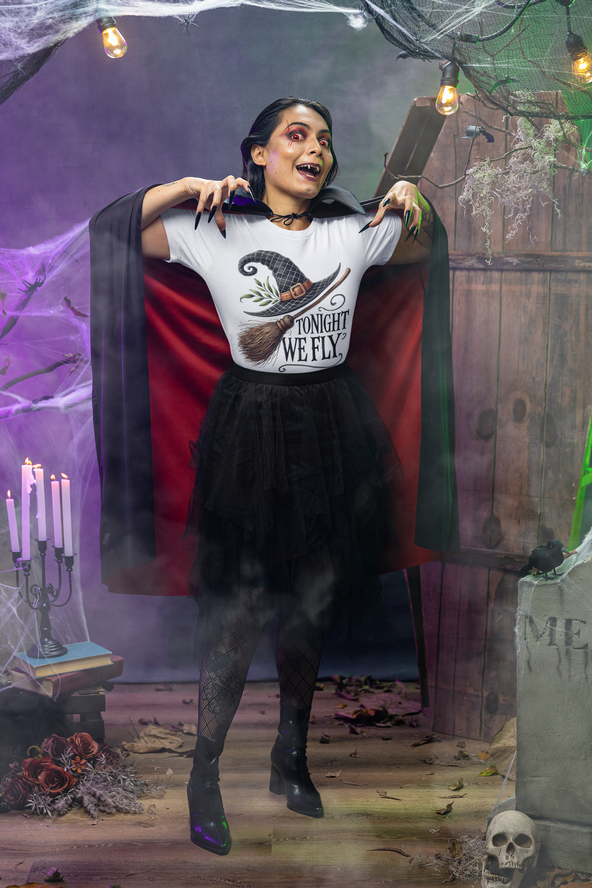 Tonight We Fly Halloween Witch Broom Bella+Canvas T-Shirt.