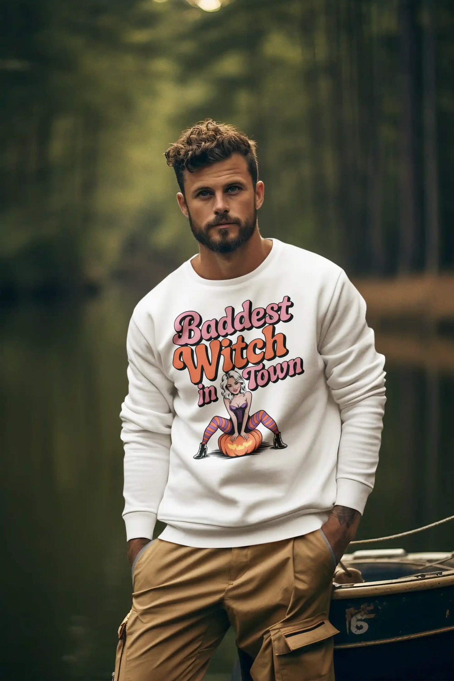 Baddest Witch in Town Retro Halloween Bella+Canvas 3501 Sweatshirt – Spooky Cute Fall Outfit