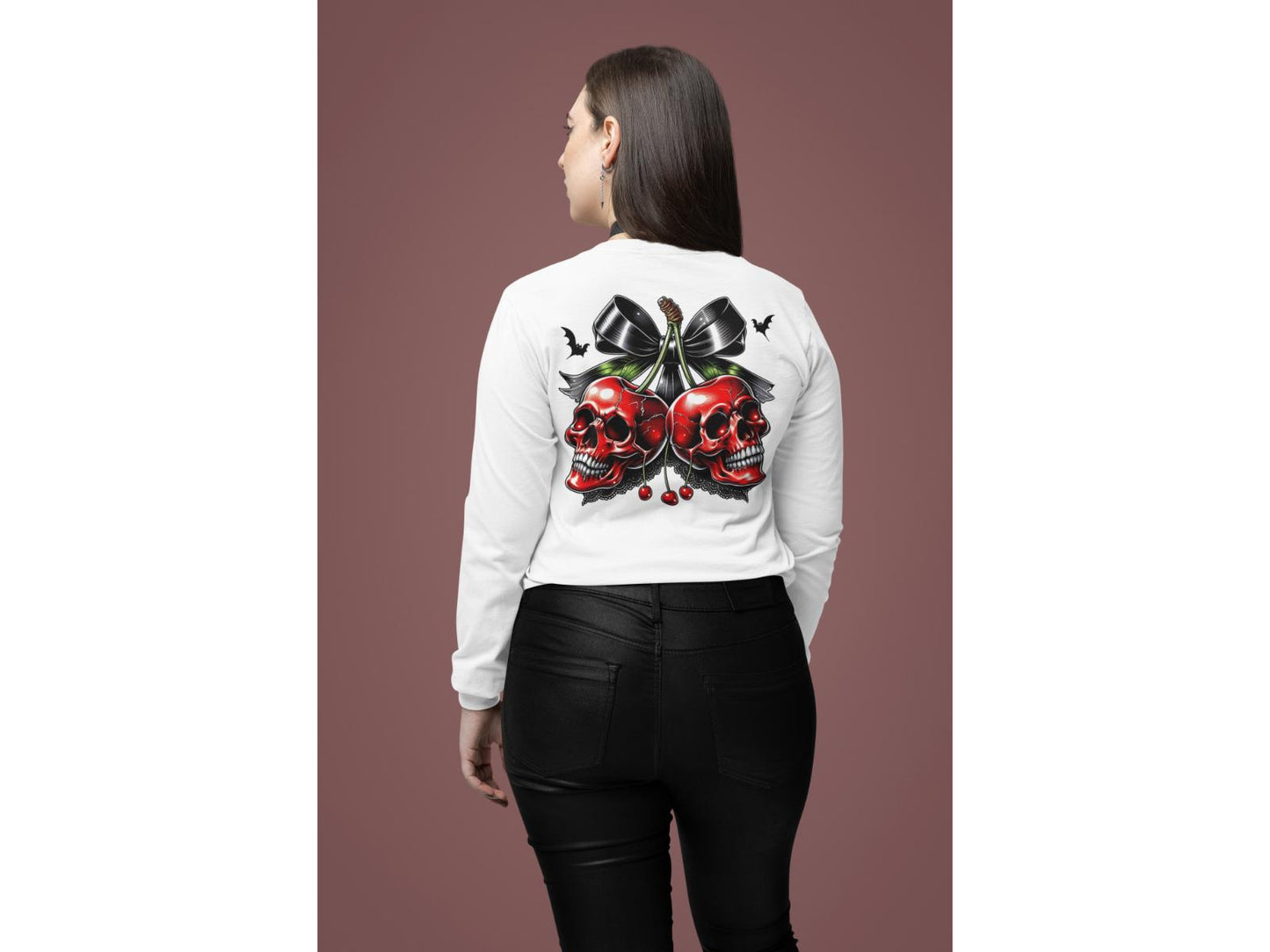 Spooky Cherry Halloween Bow Sweatshirt – Cute & Creepy Fall Vibes