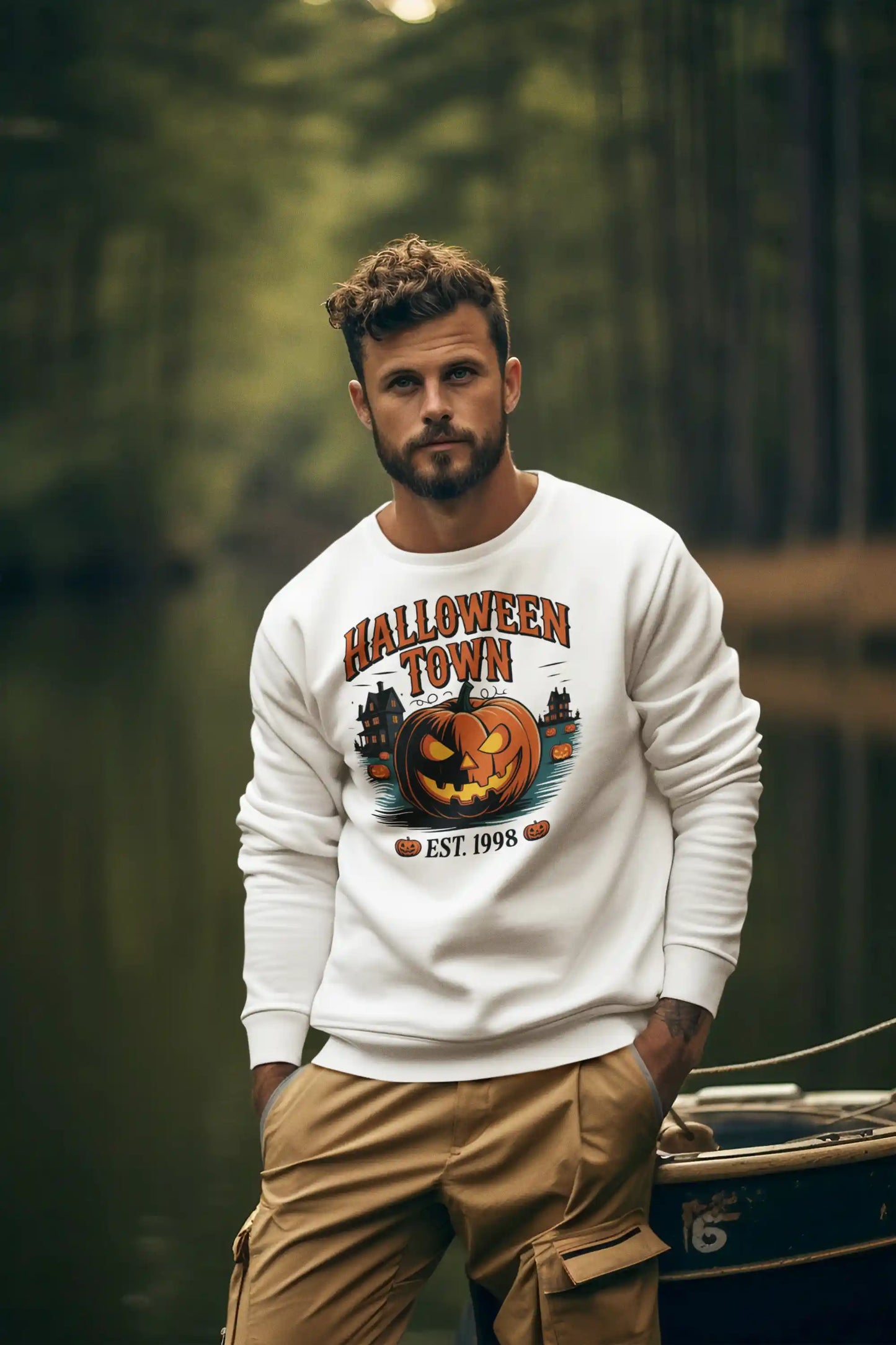 Halloween Town Sweatshirt – Vintage Pumpkin Graphic – Bella Canvas 3501 – Halloween Crewneck – Spooky Season Shirt – Unisex S-3XL