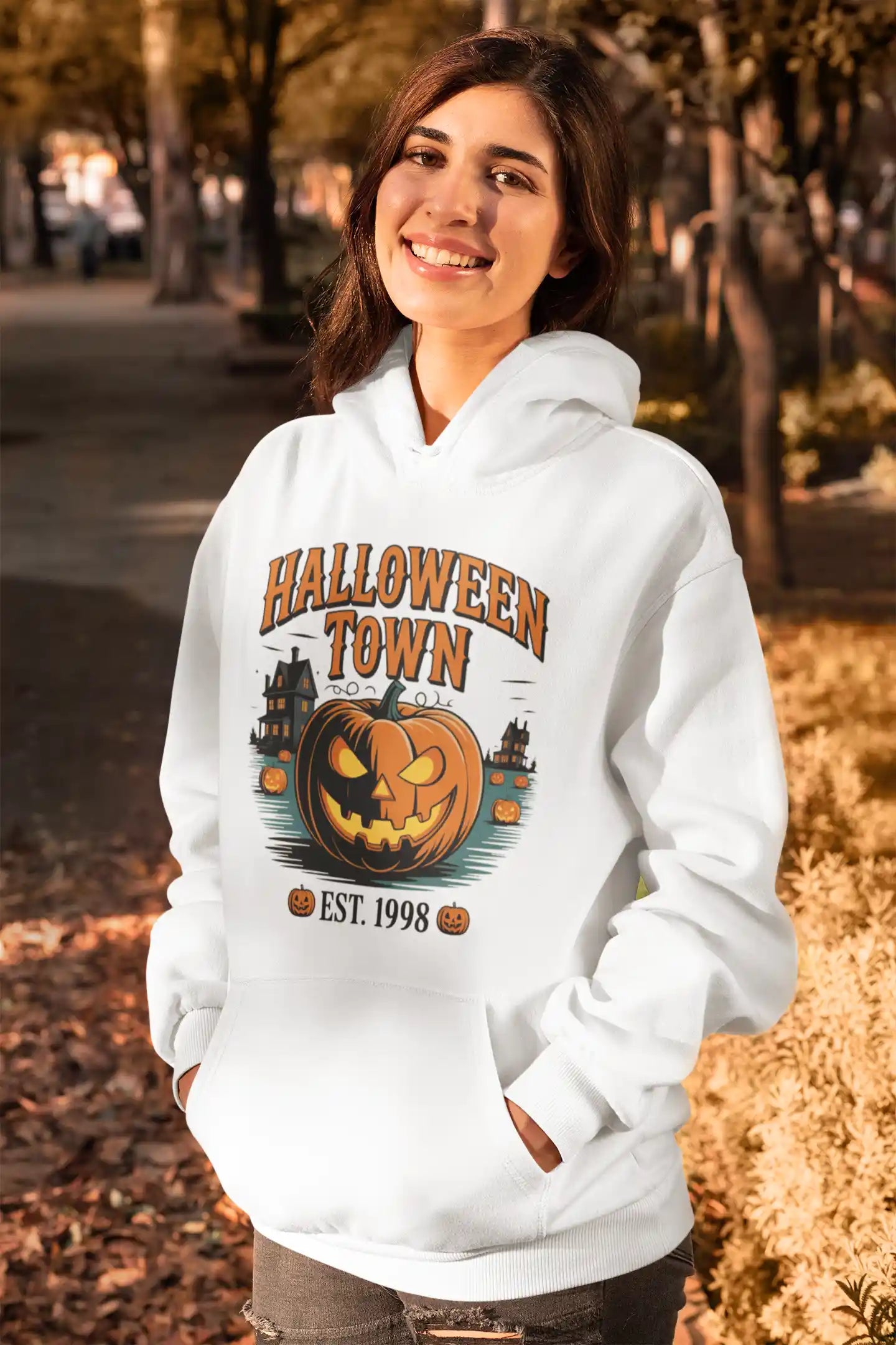 Halloween Town Hoodie – Vintage Pumpkin Graphic – Bella Canvas 3719 – Halloween Pullover – Spooky Season Hoodie – Unisex S-3XL