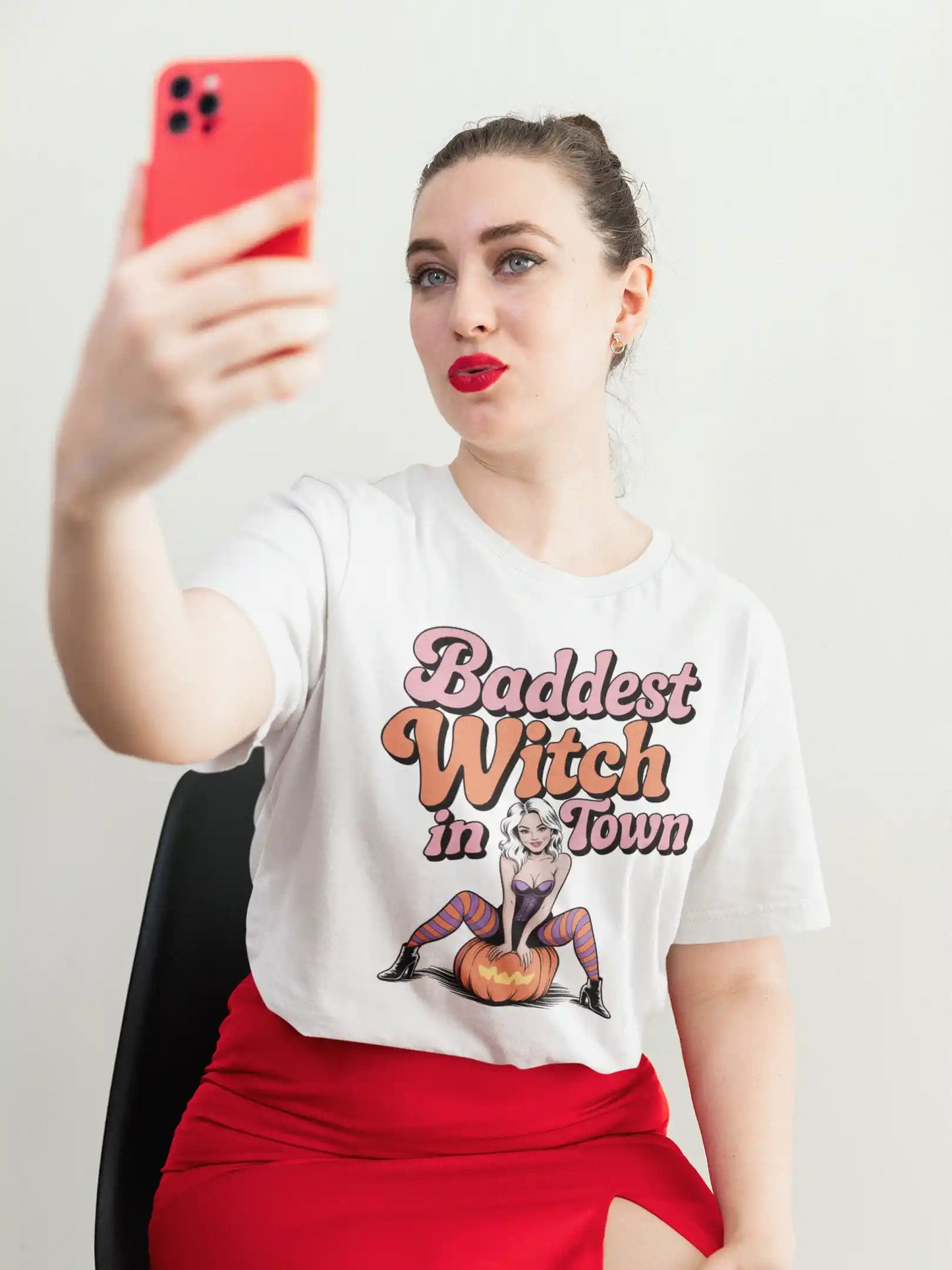 Baddest Witch in Town Retro Halloween Bella+Canvas 3001 T-Shirt – Spooky Cute Fall Tee