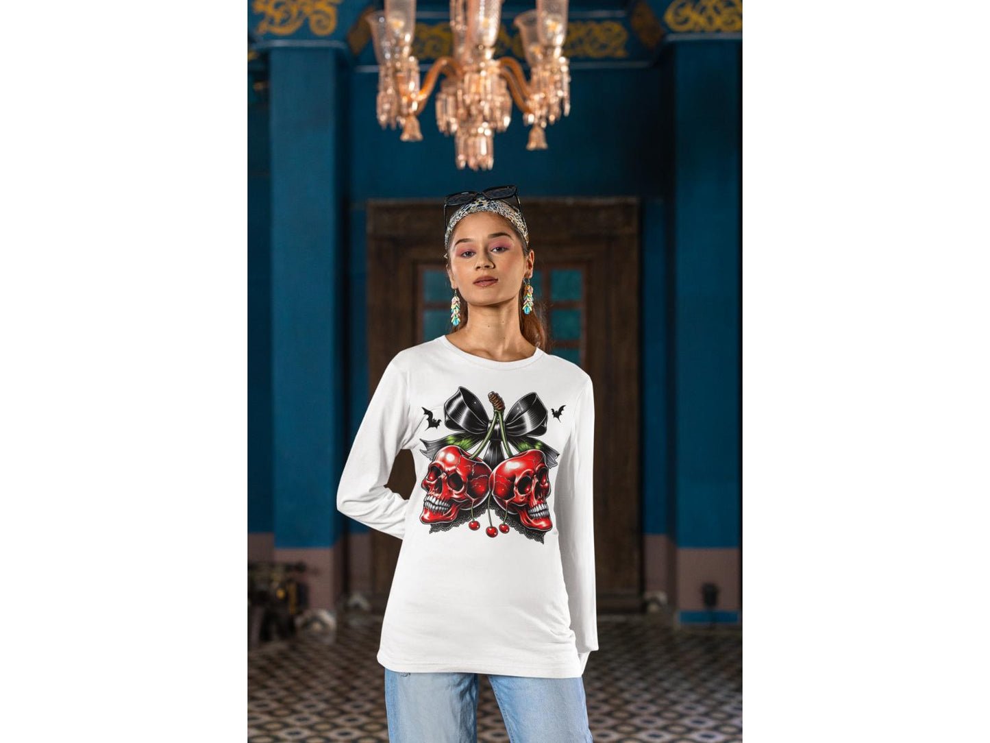 Spooky Cherry Halloween Bow Sweatshirt – Cute & Creepy Fall Vibes