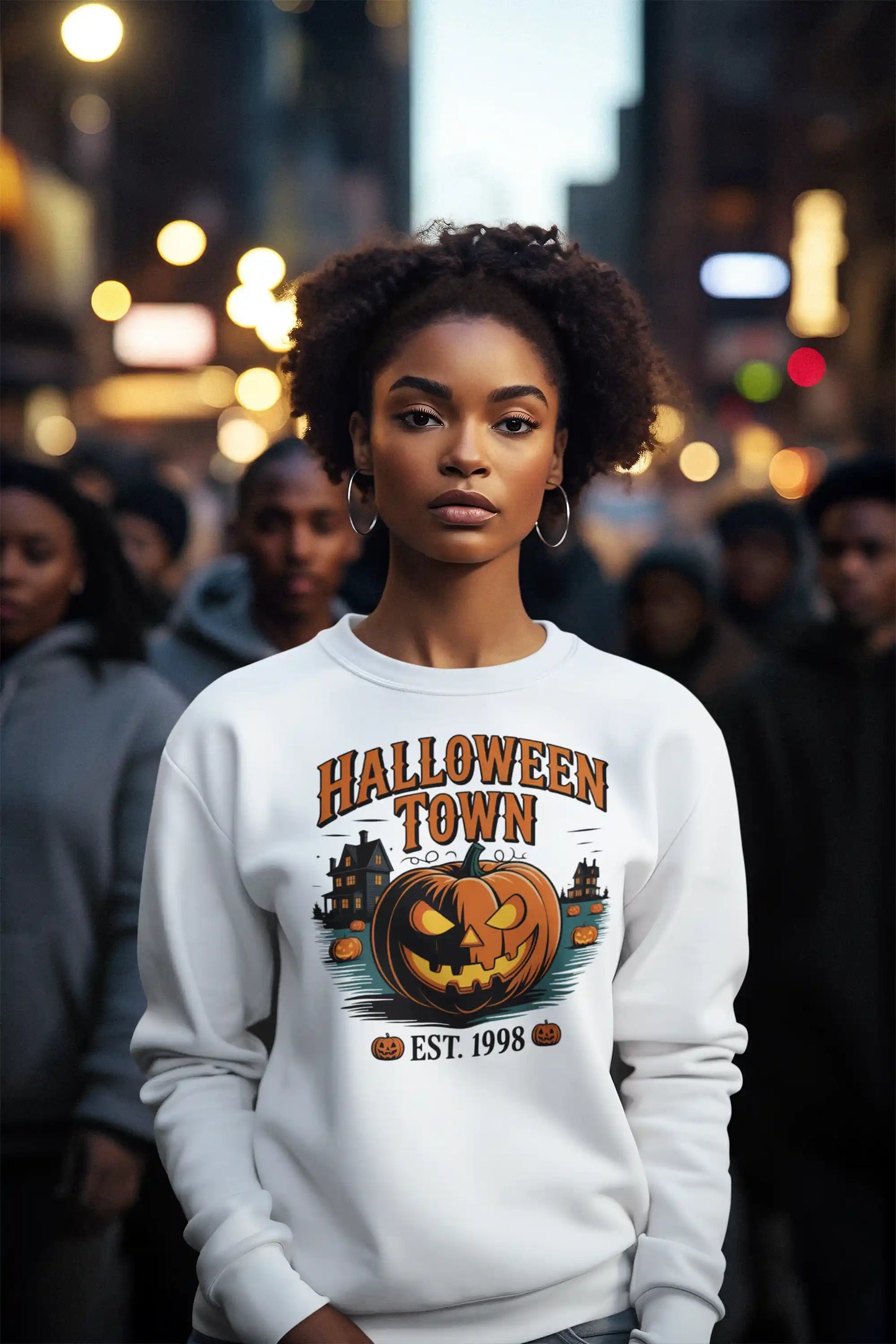 Halloween Town Sweatshirt – Vintage Pumpkin Graphic – Bella Canvas 3501 – Halloween Crewneck – Spooky Season Shirt – Unisex S-3XL