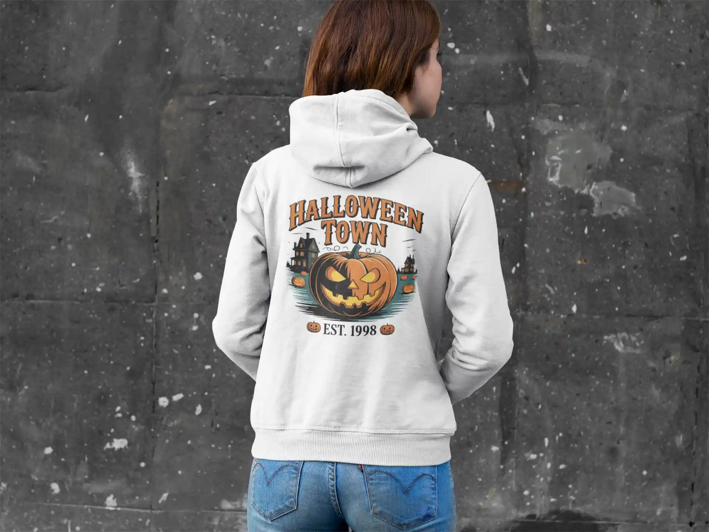 Halloween Town Hoodie – Vintage Pumpkin Graphic – Bella Canvas 3719 – Halloween Pullover – Spooky Season Hoodie – Unisex S-3XL
