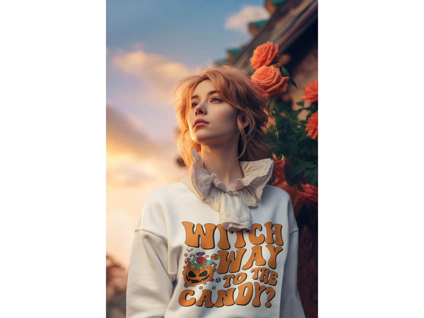 Witch Way to the Candy Halloween Sweatshirt – Bella+Canvas 3501 Unisex Pullover – Spooky Funny Fall Sweater (S–3XL, Multiple Colors)