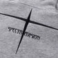 Close-up of a gray hoodie with black embroidered "SPECTRAVISION" text and cross design.