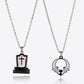 Two-piece Halloween theme necklace set with a gravestone and a bat pendant.
