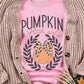 Pink Halloween sweatshirt with a leopard bowknot pumpkin graphic.