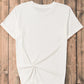 White short-sleeve t-shirt with a round neck and a knot at the hem.