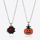 Two-piece Halloween theme necklace set with a spiderweb and pumpkin pendant.