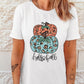 Pumpkin Graphic Short Sleeve T-Shirt with "hello fall" text.