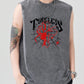 Men's gray spider graphic tank top with a silver chain necklace.