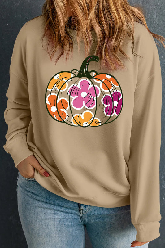 Plus size pumpkin graphic dropped shoulder sweatshirt.