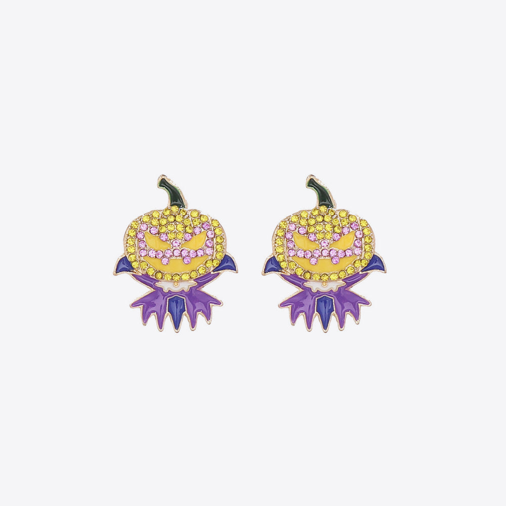 A pair of demon pumpkin rhinestone alloy earrings.