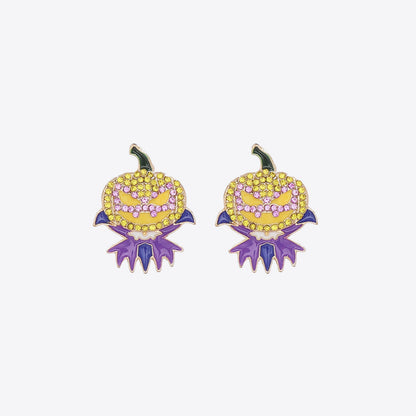 A pair of demon pumpkin rhinestone alloy earrings.