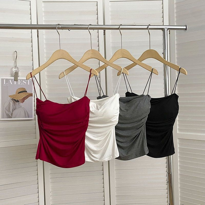Spice Girl Sling Vest Belt Chest Pad Pleated Pure Desire Style All-match Slim Slim Slim Shoulder Strap Base Underwear for Women