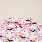 Pink Halloween ghost print button-up top with a collar.