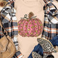 Pumpkin round neck short sleeve t-shirt with a pink leopard print pumpkin design.