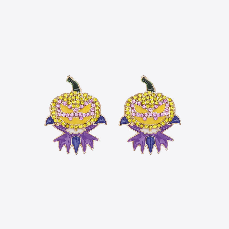 A pair of demon pumpkin rhinestone alloy earrings.