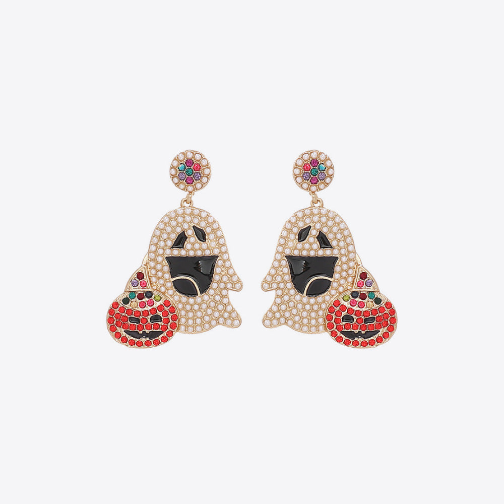 Ghost rhinestone alloy earrings with a pumpkin accent.