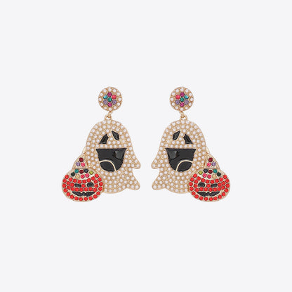 Ghost rhinestone alloy earrings with a pumpkin accent.