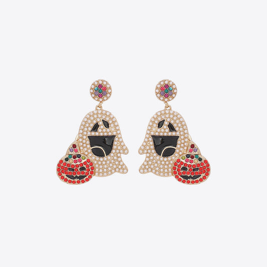Ghost rhinestone alloy earrings with a pumpkin accent.