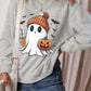 Ghost Round Neck Long Sleeve Sweatshirt with a ghost, pumpkin, and bats graphic.