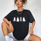 Round Neck Short Sleeve Ghost Graphic T-Shirt worn by a woman.