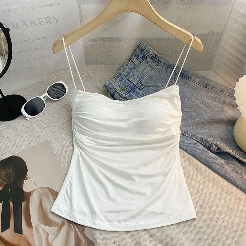 Spice Girl Sling Vest Belt Chest Pad Pleated Pure Desire Style All-match Slim Slim Slim Shoulder Strap Base Underwear for Women