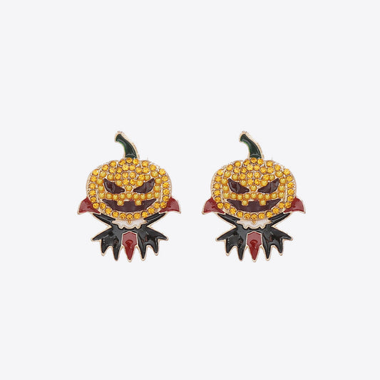 A pair of demon pumpkin rhinestone alloy earrings.