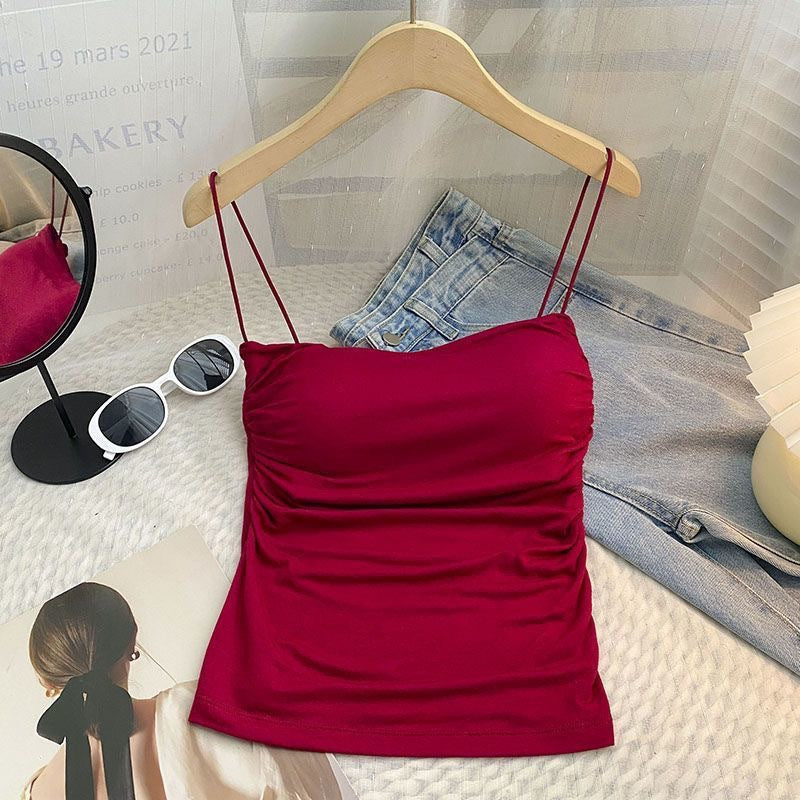 Spice Girl Sling Vest Belt Chest Pad Pleated Pure Desire Style All-match Slim Slim Slim Shoulder Strap Base Underwear for Women