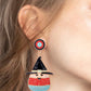 Witch's hat shape synthetic pearl dangle earrings with colorful beads.